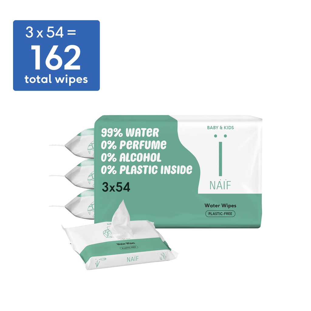 Naïf - Lingettes bébé sans plastique (3x54 lingettes)